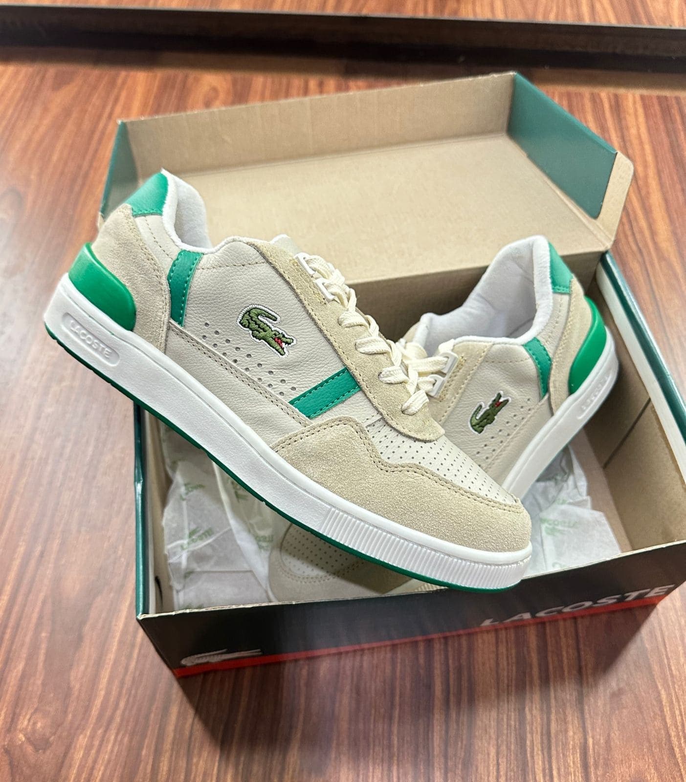 Lacoste de Couro Luxo - Bege/Branco/Verde — foto principal