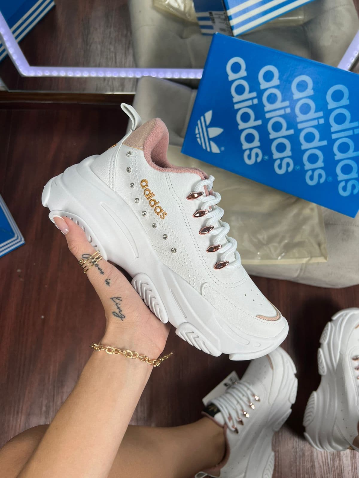 Adidas Plataforma Strass Branco/rosa Cobre — foto principal
