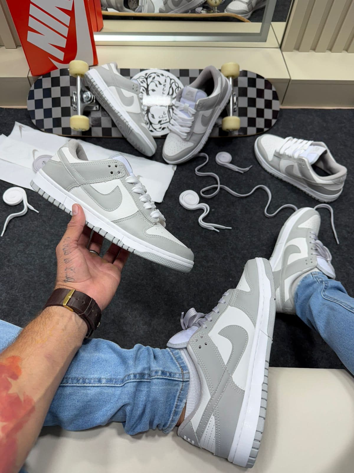 Nike SB Dunk Low Branco Cinza Masculino — foto principal